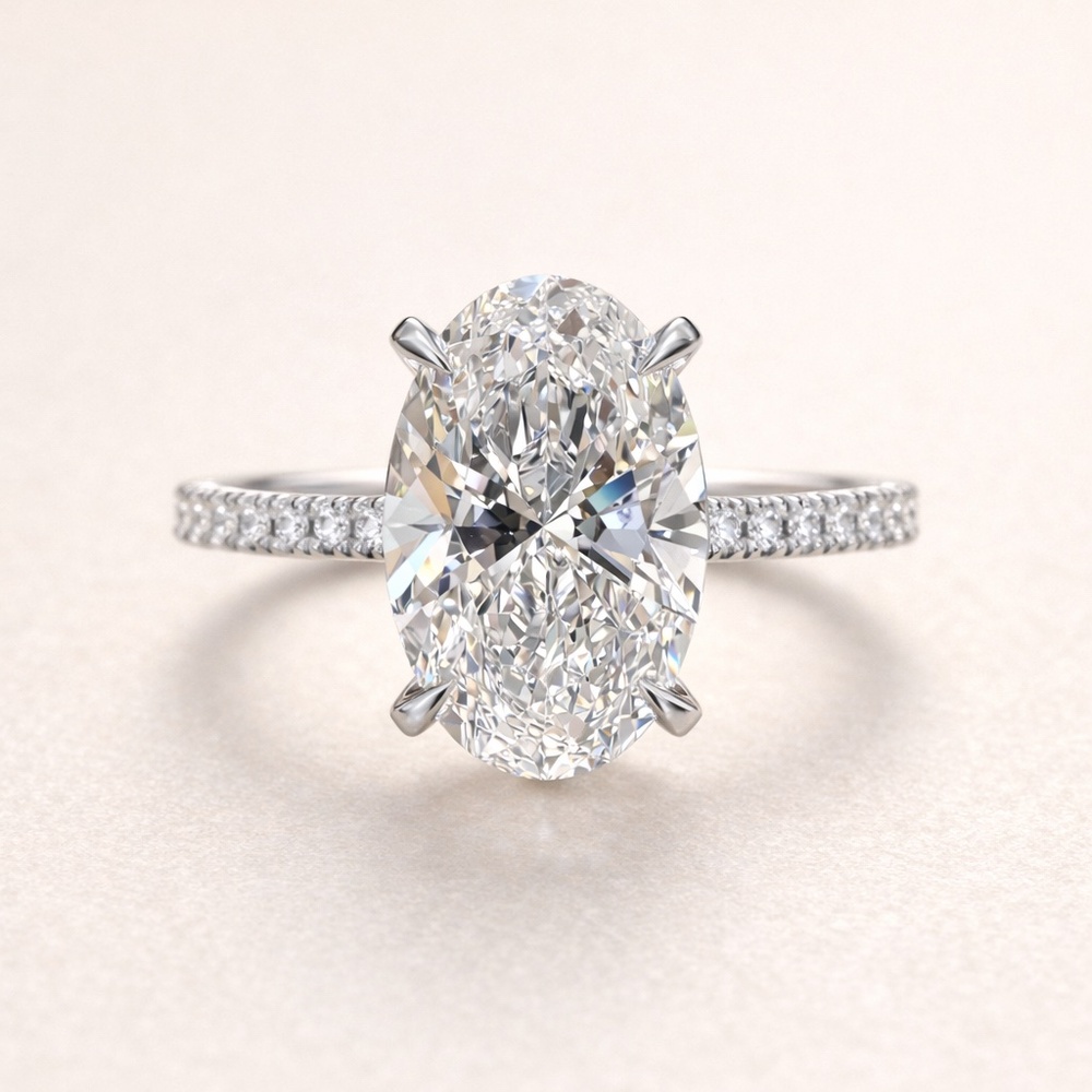 5 Carat Oval Cut Pave Engagement Ring in White Gold color